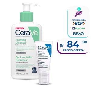 Pack Dúo Piel Mixta CeraVe: Gel Limpiador Espumoso 236ml + Loción Hidratante Facial PM 52ml