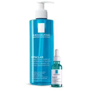 Dúo Limpieza y Renovación Effaclar: Gel Limpiador y Serum de La Roche-Posay para piel grasa y con tendencia al acné.