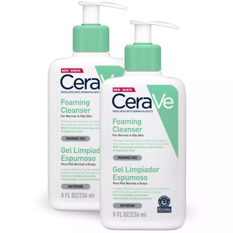 Dúo CeraVe Foaming Cleanser 236ml: limpieza profunda con ceramidas y niacinamida. Ideal para pieles normales a grasas. Elimina impurezas sin resecar.