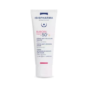 Ruboril expert SPF 50+, crema con color, le ayuda a tu piel a combatir los enrojecimientos mientras la protege de los rayos solares.