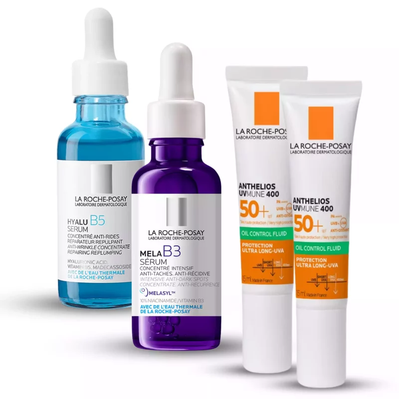 Dúo Hidrata y Corrige de La Roche-Posay: Hyalu B5 Serum y Mela B3 Serum para hidratar y corregir manchas.