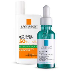 Dúo Corrige y Protege de La Roche-Posay: Effaclar Serum y Anthelios Oil Control SPF50+ para piel grasa y con tendencia al acné.