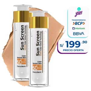 DÚO SUN SCREEN COLOR VELVET FACE CREAM SPF 50+ con protección solar y acabado aterciopelado.