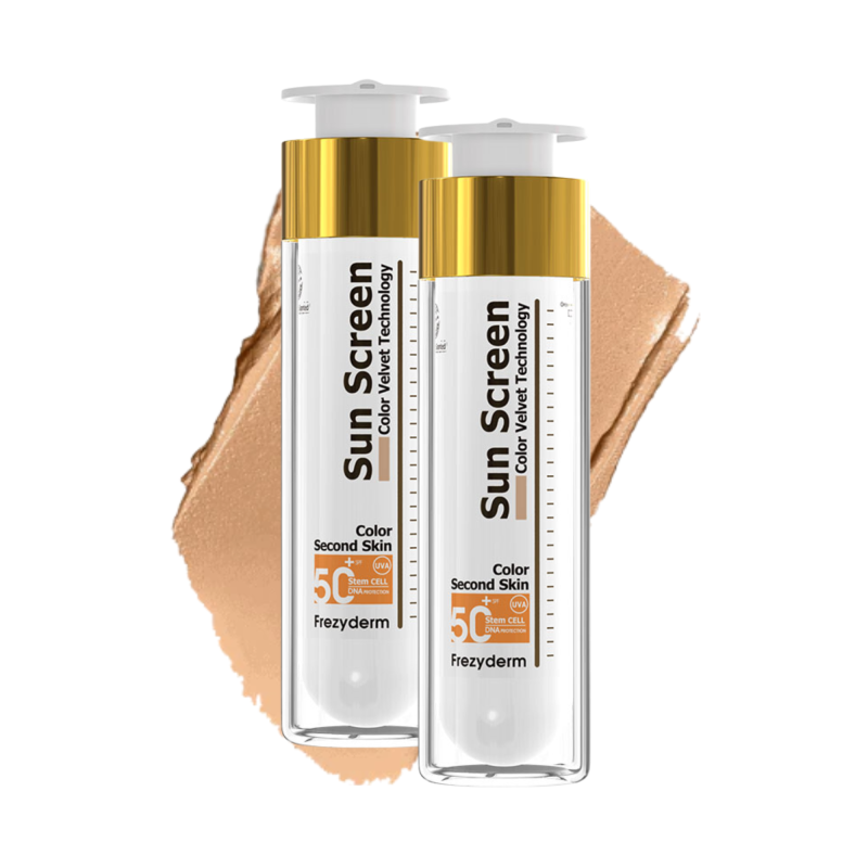 DÚO SUN SCREEN COLOR VELVET FACE CREAM SPF 50+ con protección solar y acabado aterciopelado.