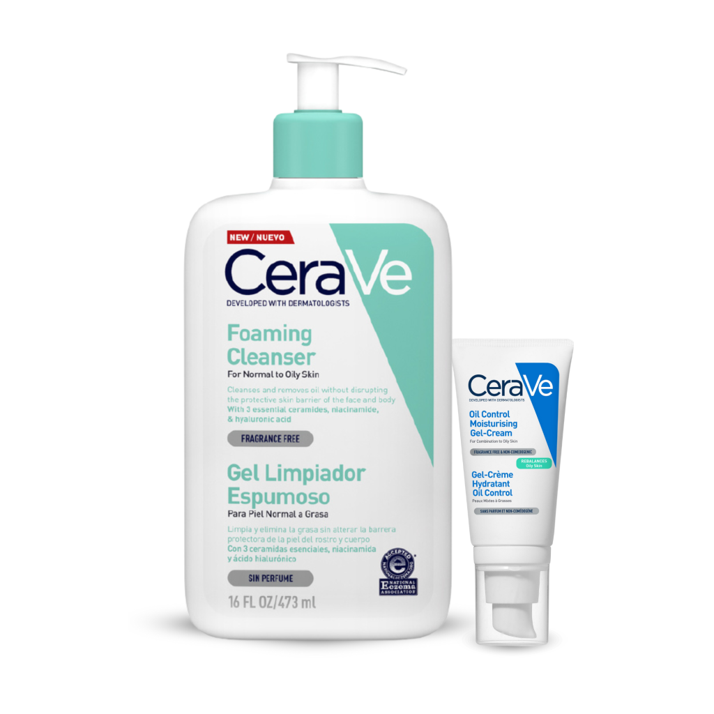 Dúo para Piel Mixta a Grasa CeraVe con Foaming Cleanser y Oil Control Matificante.