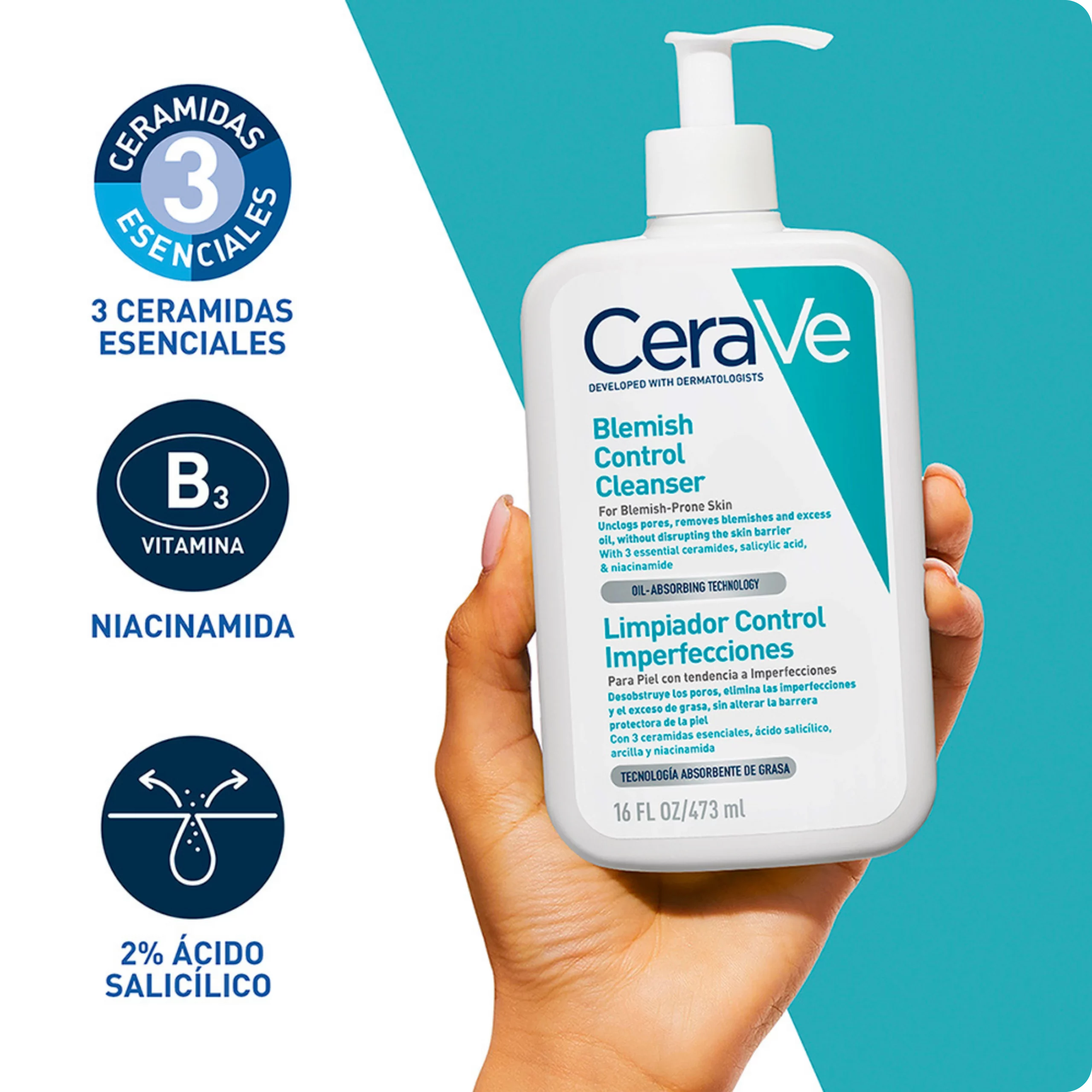 CeraVe Gel Limpiador Anti-imperfecciones Blemish Control 473ml - Imagen 5