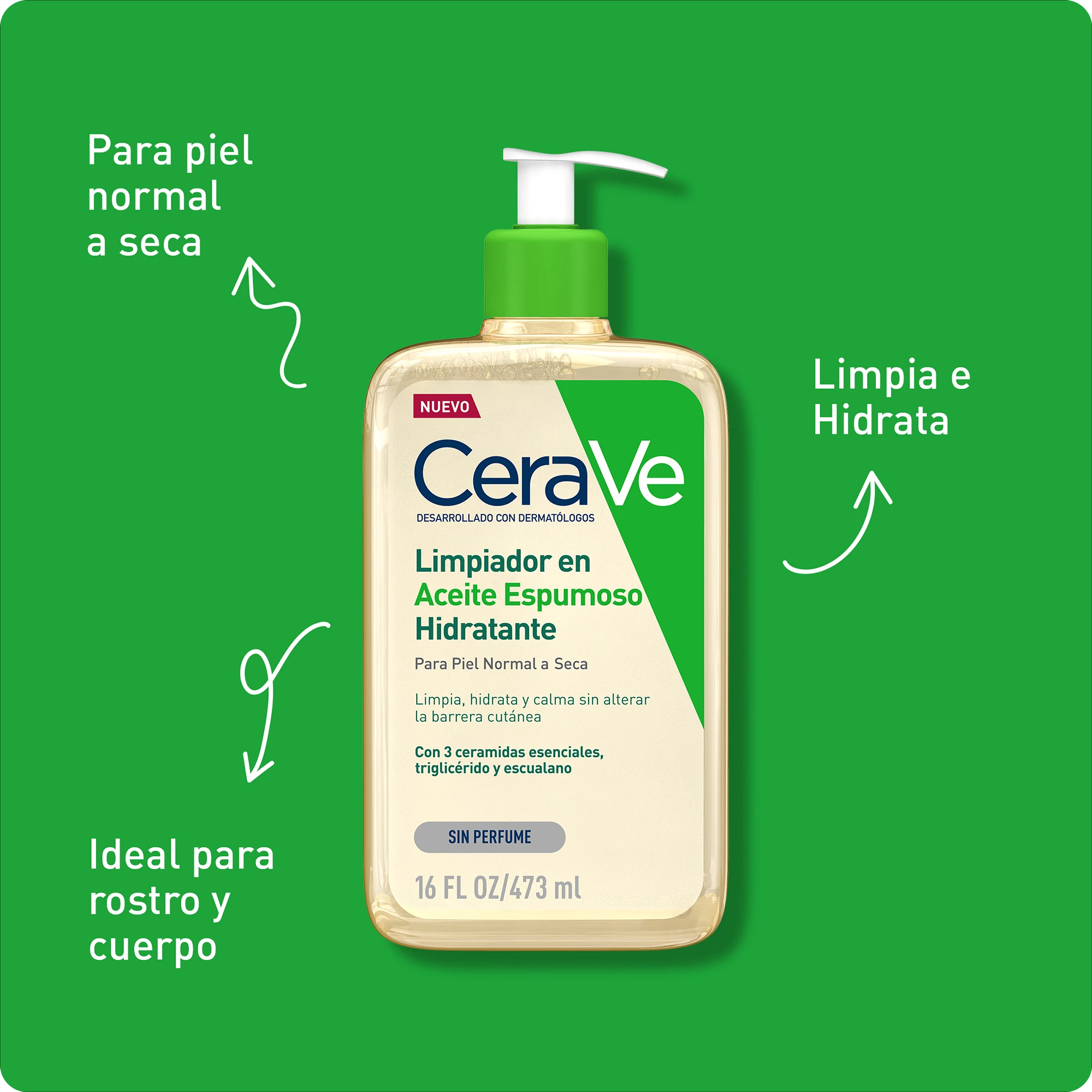 CeraVe Limpiador en Aceite Espumoso Hidratante 473ml - Imagen 3
